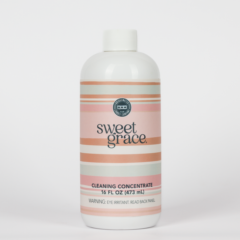 Sweet Grace Cleaning Concentrate 16 fl oz bottle with pink, cream, and gray stripes