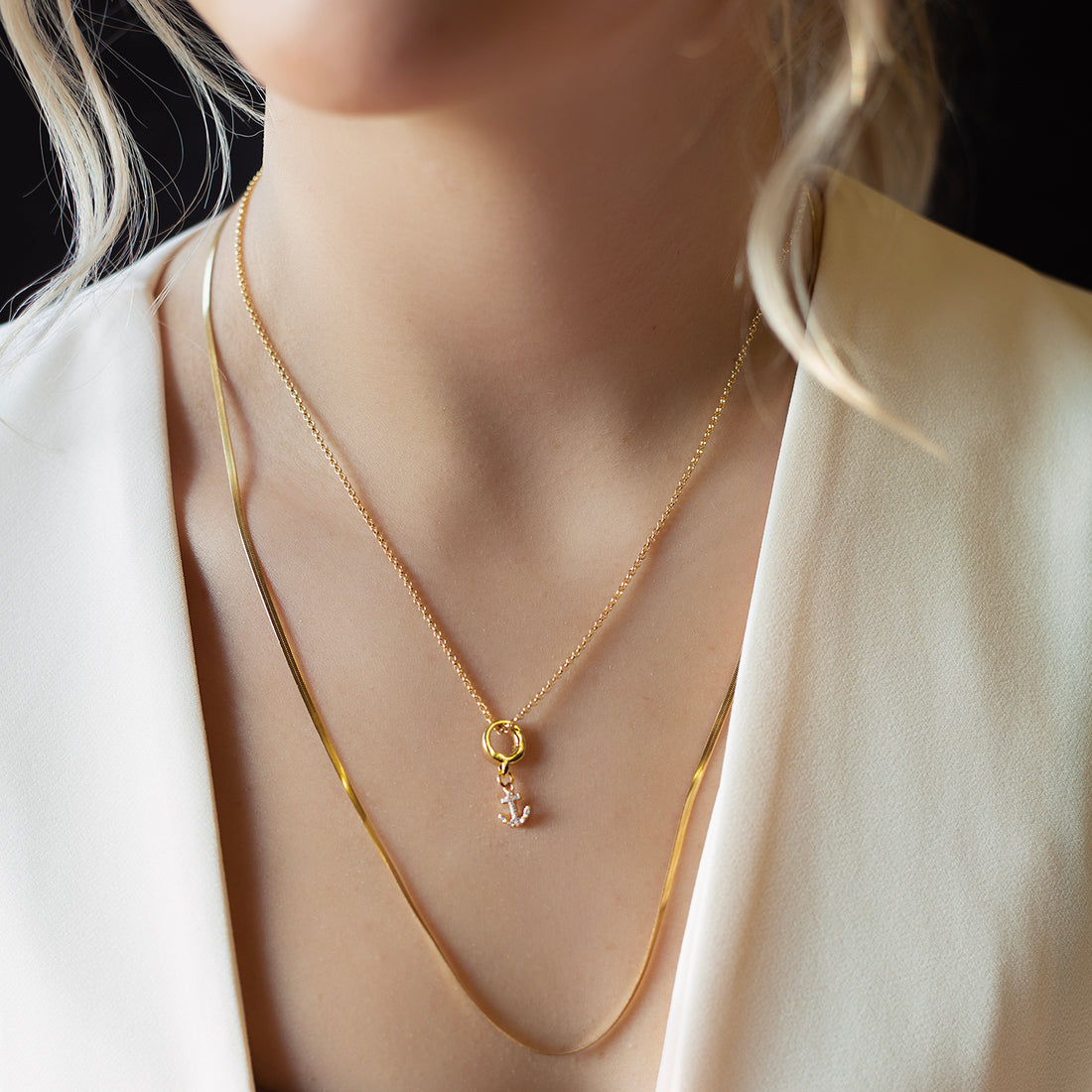 CZ Anchor Charm, Gold, Charm Bar | Charm