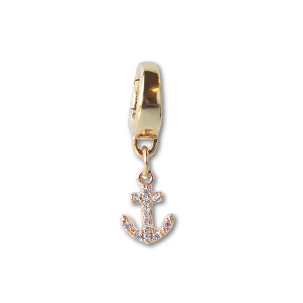 CZ Anchor Charm, Gold, Charm Bar | Charm