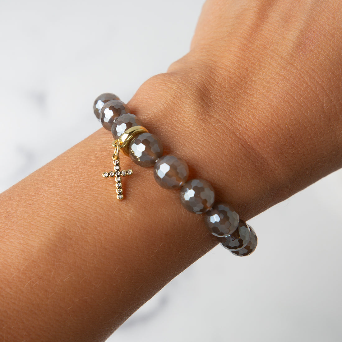 CZ Cross Charm, Gold, Charm Bar | Charm