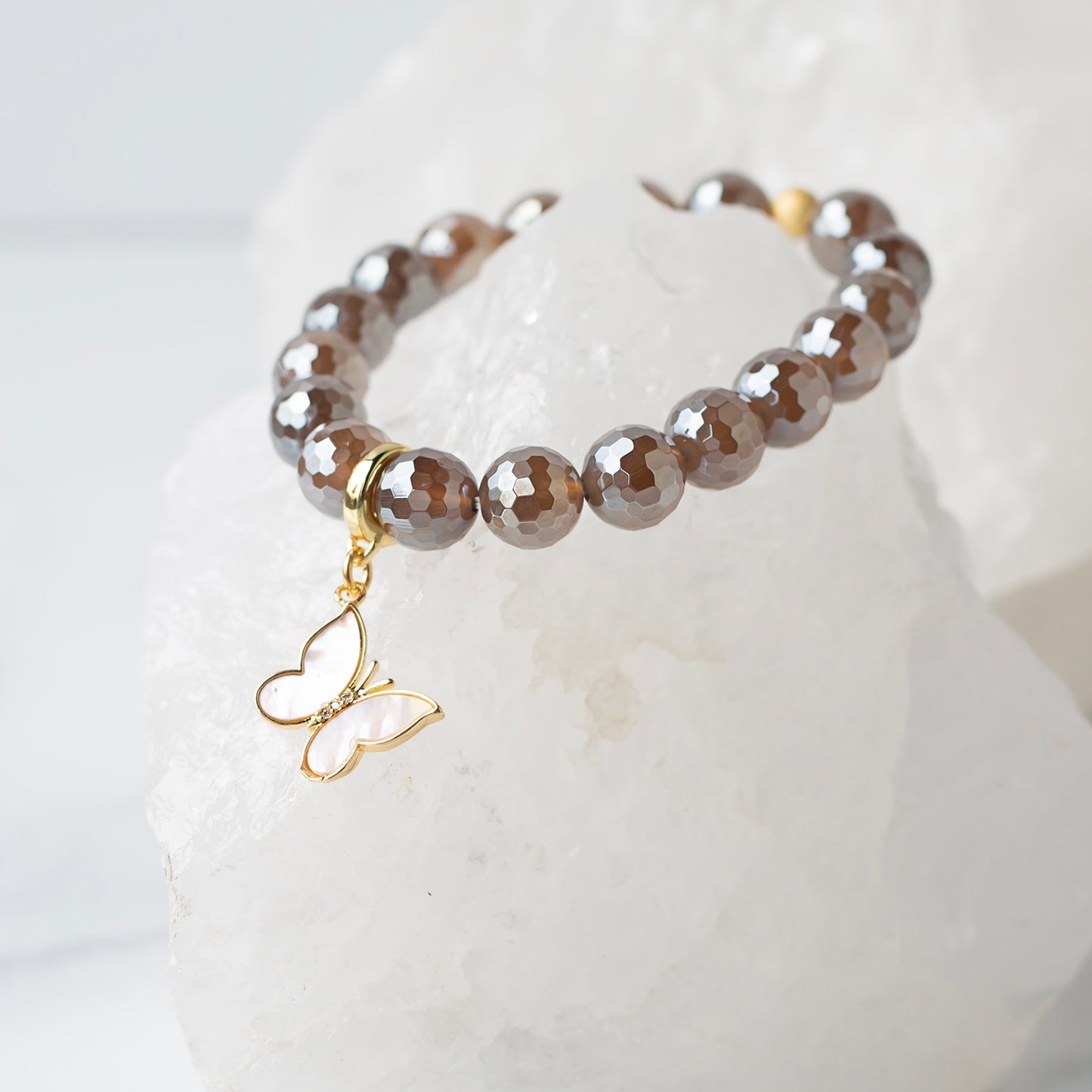 Butterfly Mother of Pearl Cross Charm, Gold, Charm Bar | Charm