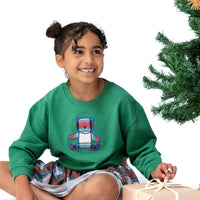 Holiday Plaid - Drop Sleeve Bear Sweatshirt with Rib Cuffs