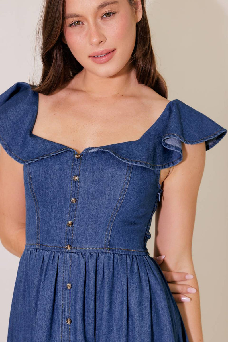 ONCE UPON A TIME DENIM BLUE MIDI DRESS