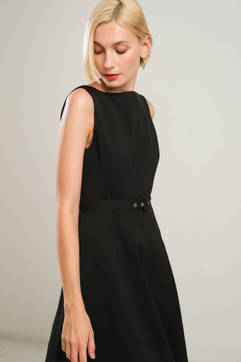 LIVING THE DREAM BLACK WOVEN MIDI DRESS