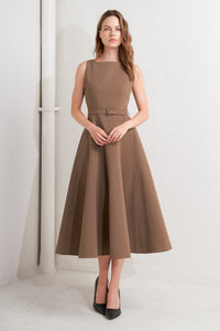 LIVING THE DREAM BROWN WOVEN MIDI DRESS