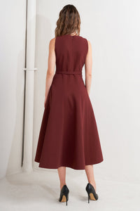 LIVING THE DREAM WINE WOVEN MIDI DRESS