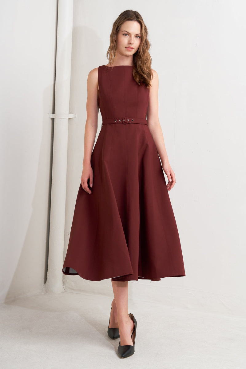 LIVING THE DREAM WINE WOVEN MIDI DRESS