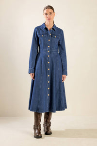 DRIFTING THOUGHTS DENIM MIDI DRESS