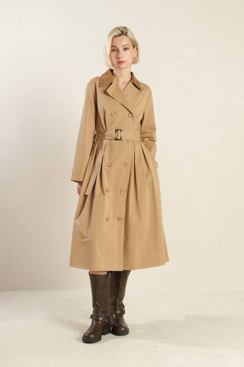 Falling Leaves Woven Midi Trench Coat