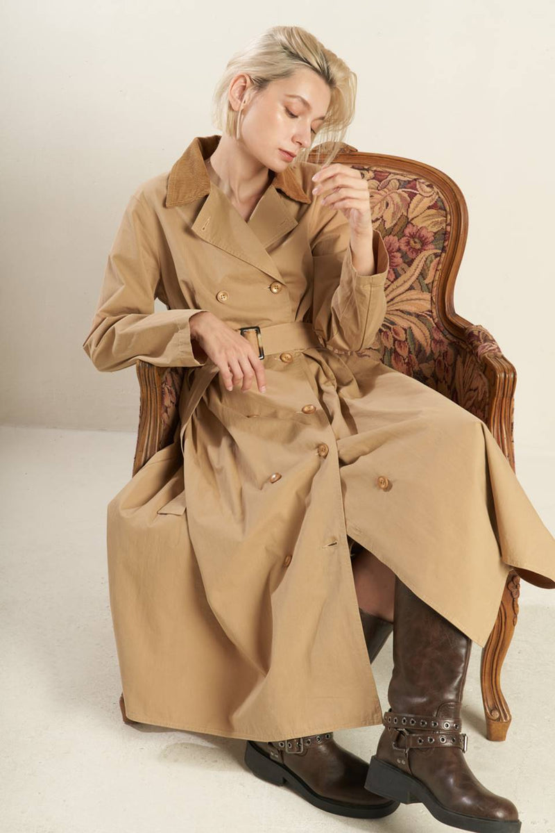 Falling Leaves Woven Midi Trench Coat