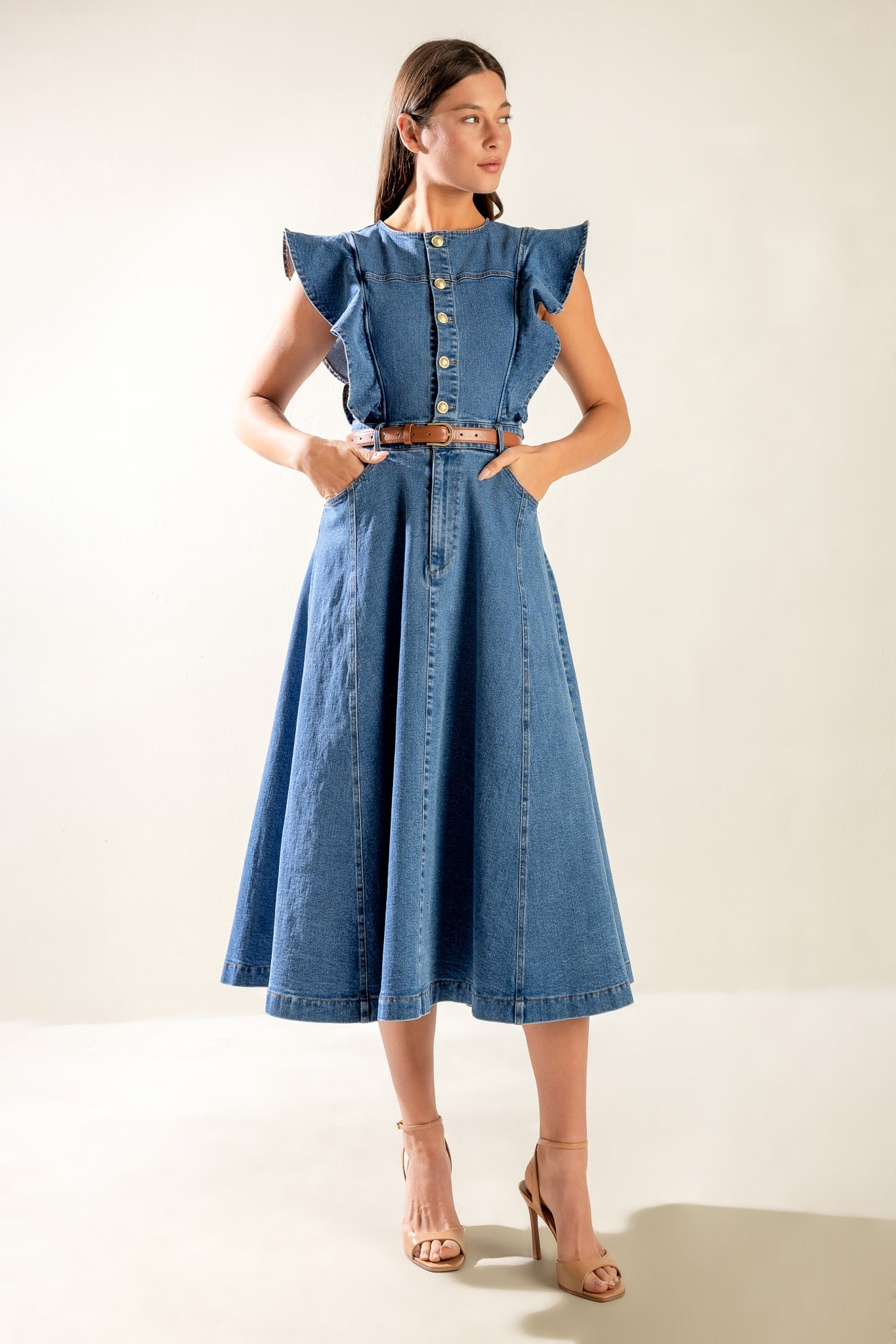 CLASSIC WITH A TWIST DENIM MIDI DRESS