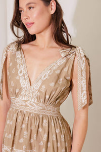 CUDDLY ATTITUDE TAUPE WOVEN MAXI DRESS