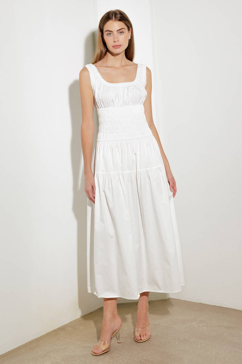 LOVELIEST LOOKS WHITE WOVEN MIDI DRESS