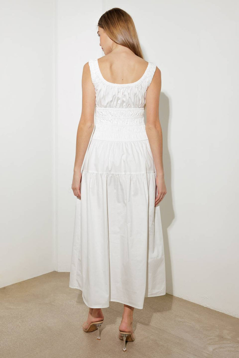 LOVELIEST LOOKS WHITE WOVEN MIDI DRESS