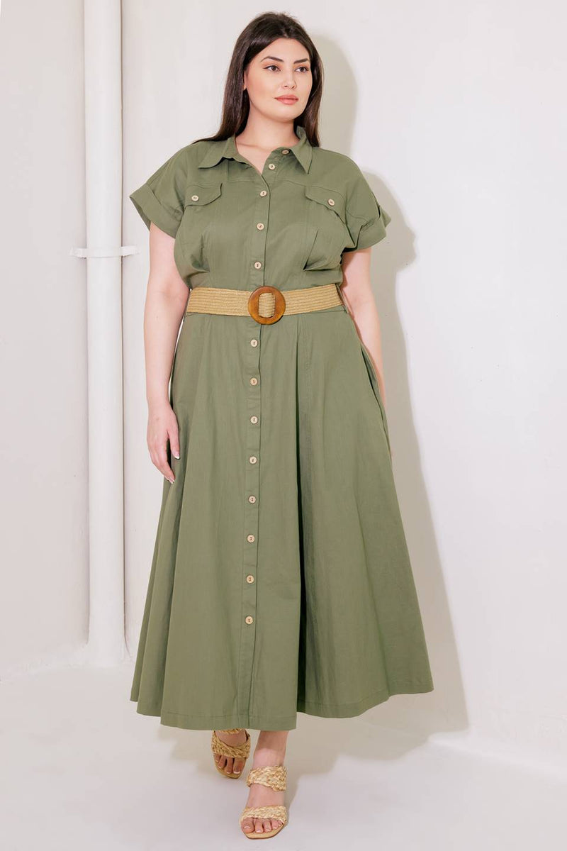 BUILD MY EMPIRE OLIVE WOVEN MIDI DRESS