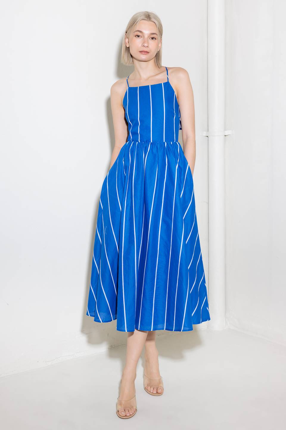LET THE GOOD IN BLUE WOVEN MIDI DRESS