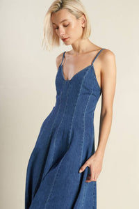 ROSEWOOD ROMANCE DENIM MIDI DRESS