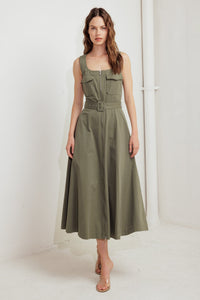 OLIVE GROVE WOVEN MIDI DRESS