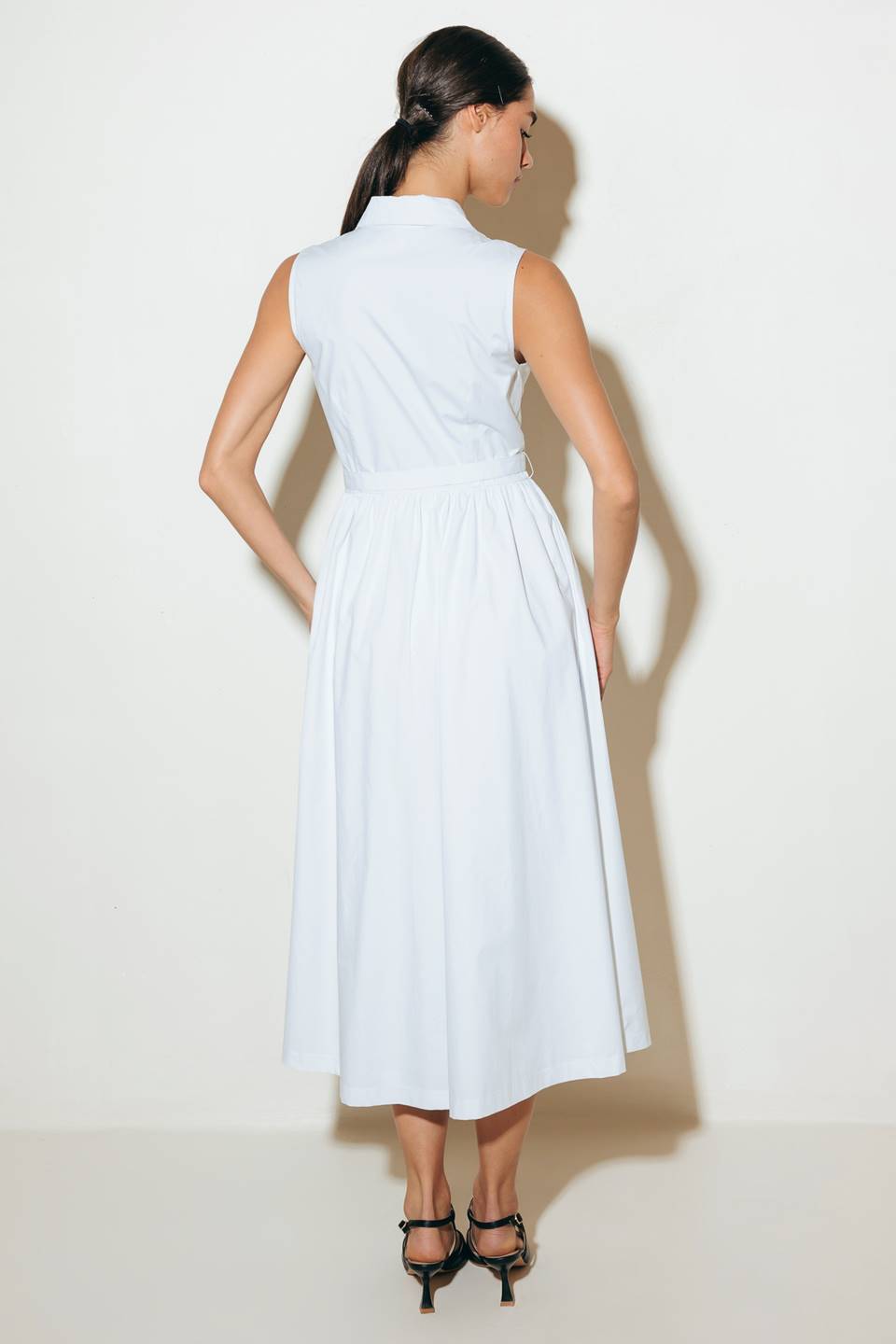 NUE EASE WHITE WOVEN MDI DRESS