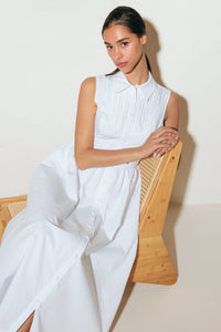 NUE EASE WHITE WOVEN MDI DRESS