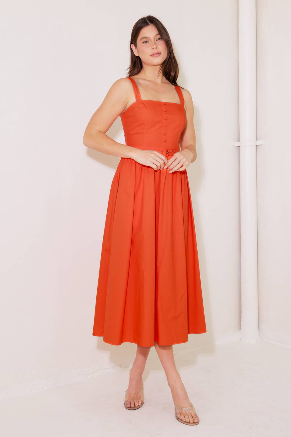 NO TIMELINE TOMATO WOVEN MIDI DRESS