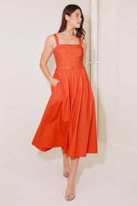 NO TIMELINE TOMATO WOVEN MIDI DRESS