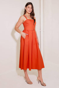 NO TIMELINE TOMATO WOVEN MIDI DRESS