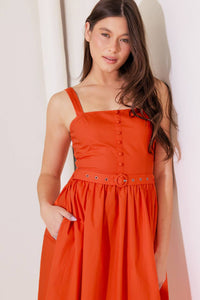 NO TIMELINE TOMATO WOVEN MIDI DRESS