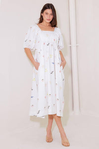 THE WORLD IS YOURS WOVEN MIDI DRESS