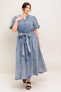 BAREFORM LIGHT DENIM MIDI DRESS