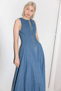 IRRESISTIBLY POISED DENIM MIDI DRESS