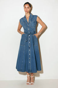 LIGHT CODE MEDIUM DENIM MIDI DRESS