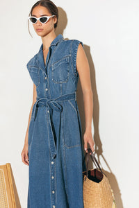 LIGHT CODE MEDIUM DENIM MIDI DRESS