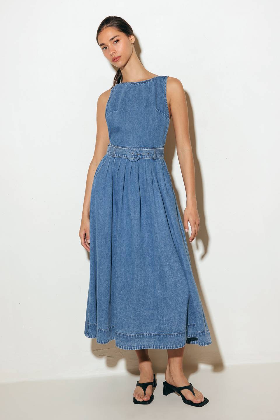 LAVENDER FIELDS DENIM MIDI DRESS