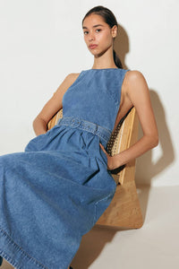 LAVENDER FIELDS DENIM MIDI DRESS