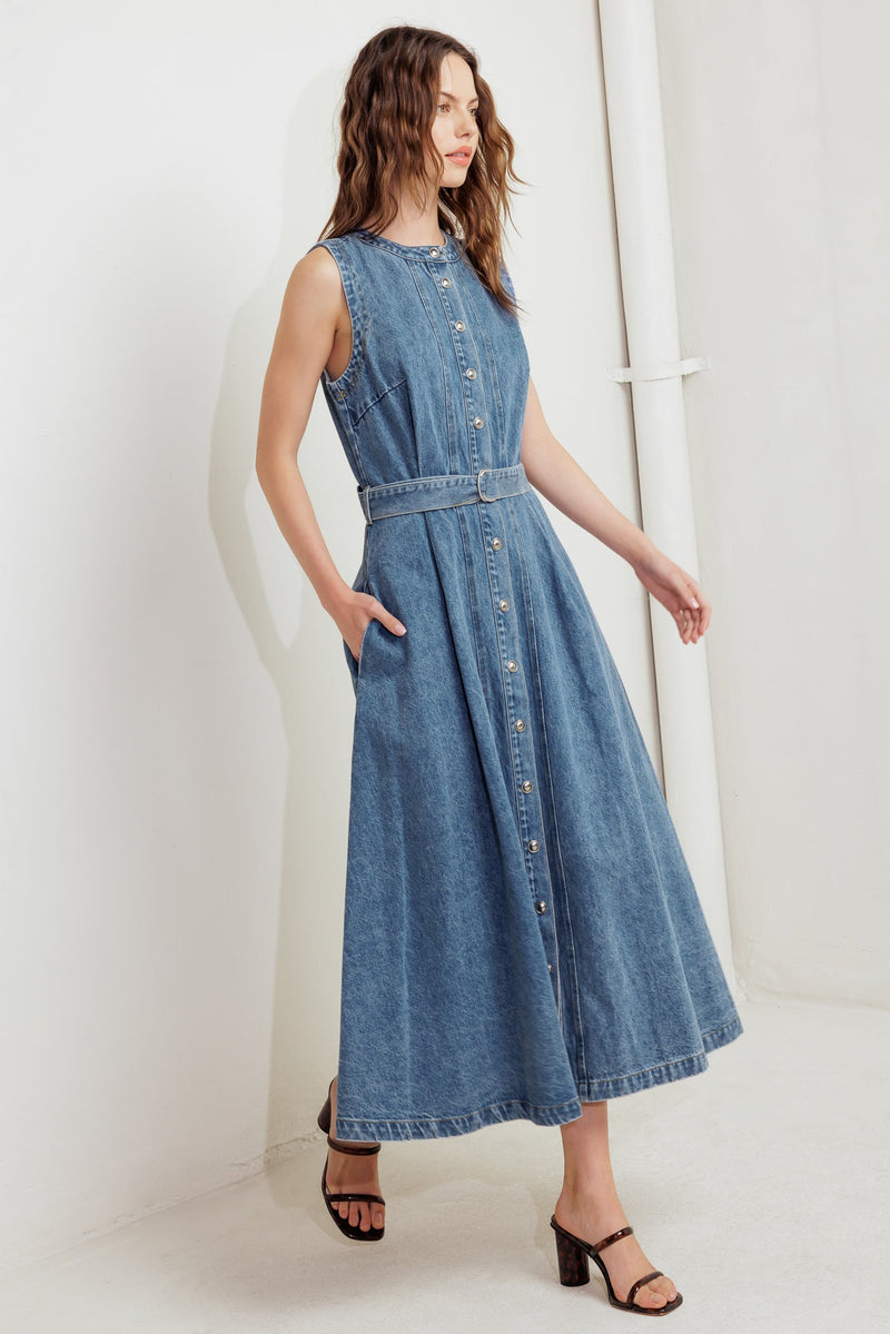 MIDNIGHT RODEO DENIM MIDI DRESS