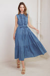 PETALS FALLING SLOWLY DENIM MIDI DRESS