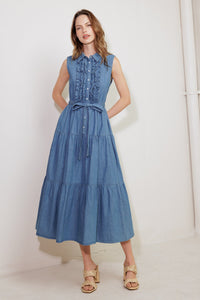 PETALS FALLING SLOWLY DENIM MIDI DRESS