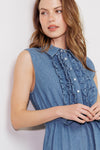 PETALS FALLING SLOWLY DENIM MIDI DRESS