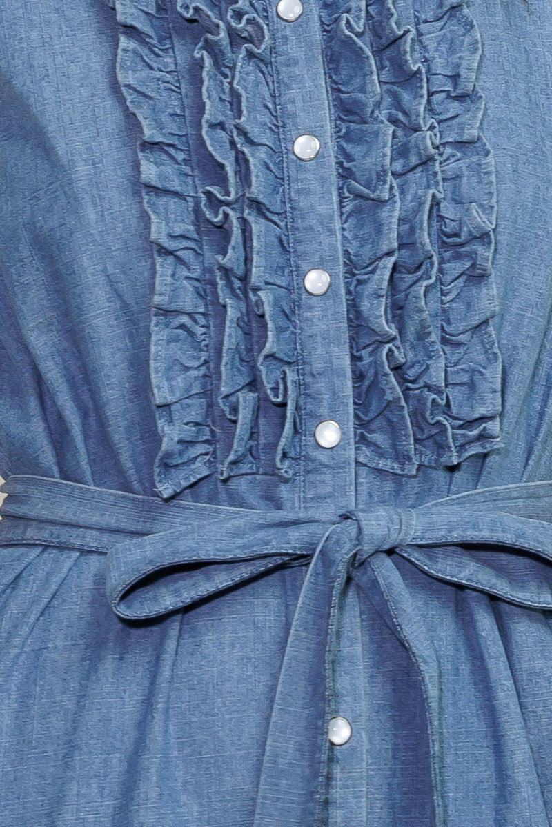 PETALS FALLING SLOWLY DENIM MIDI DRESS