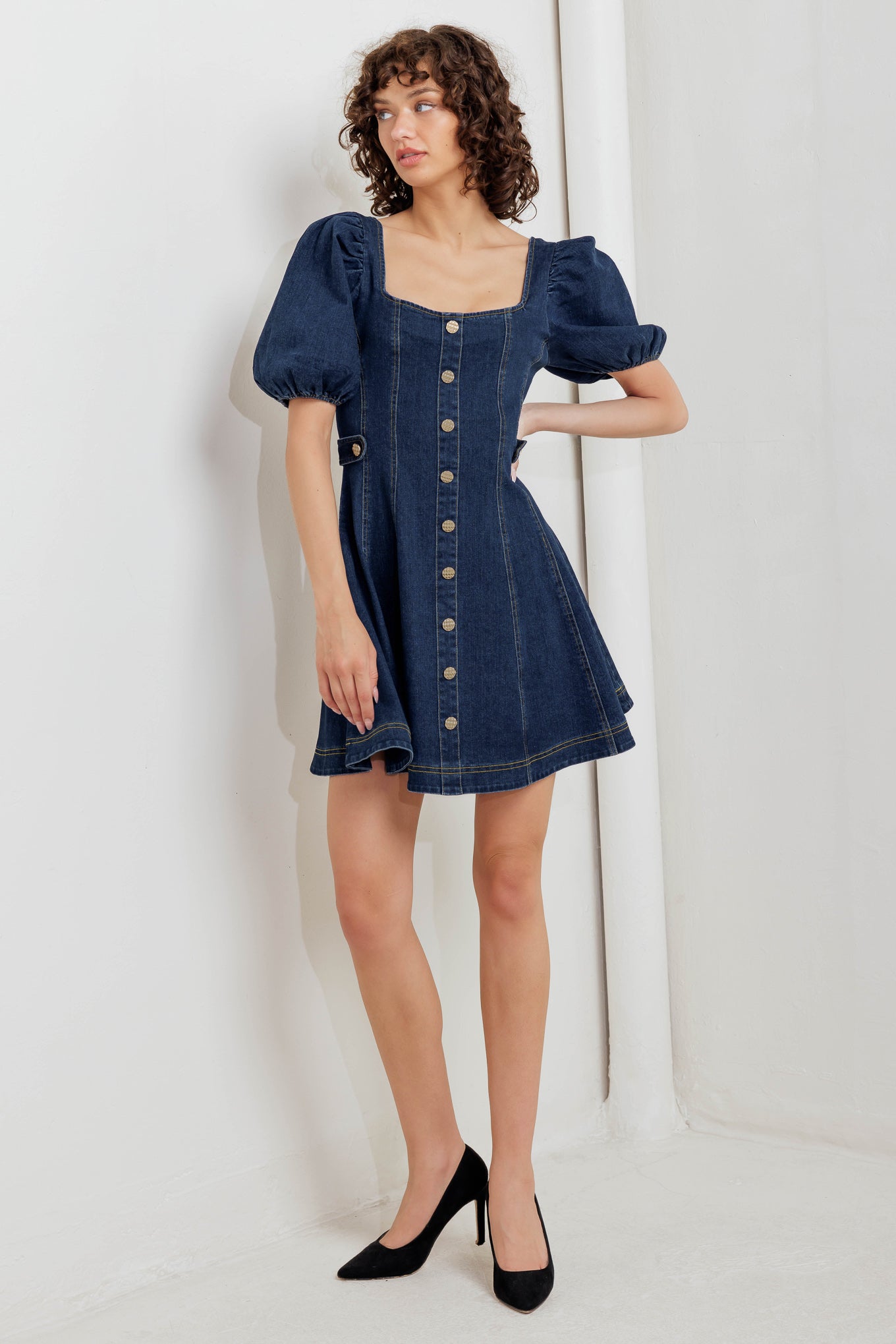 PUFF & PLAY DENIM MINI DRESS