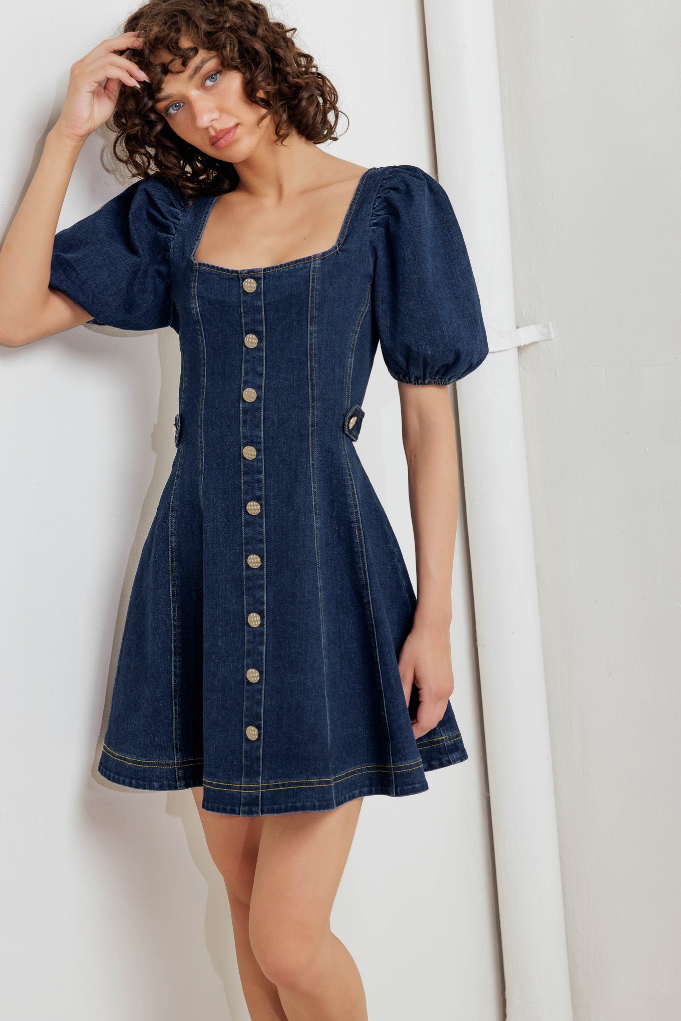 PUFF & PLAY DENIM MINI DRESS