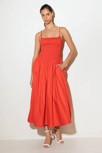MOVE WITH INTENTION RED WOVEN MIDI DRESS