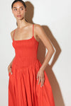MOVE WITH INTENTION RED WOVEN MIDI DRESS