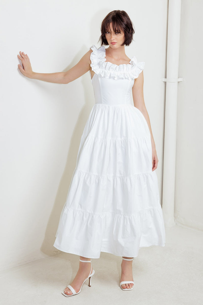 SWEETHEART TIERED ROMANCE WOVEN MIDI DRESS