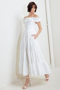 SWEETHEART TIERED ROMANCE WOVEN MIDI DRESS