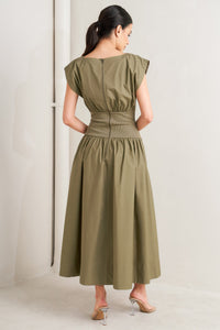 DREAMWEAVER ROMANTIC OLIVE WOVEN MIDI DRESS