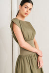 DREAMWEAVER ROMANTIC OLIVE WOVEN MIDI DRESS