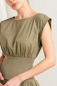 DREAMWEAVER ROMANTIC OLIVE WOVEN MIDI DRESS