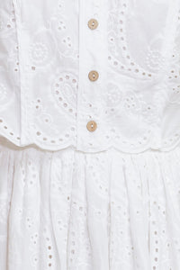 LEAF KISS WHITE WOVEN EYELET MINI DRESS